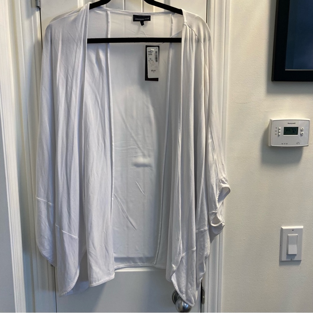 Addition Elle White Cardigan, Balloon Sleeve and Sheer Back Panel NWT